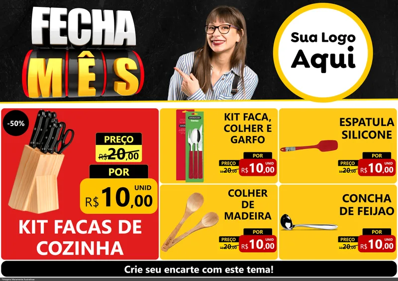 Modelo de Encarte para Encarte A4 Horizontal com o tema Fecha Mês para Utilidades Domésticas