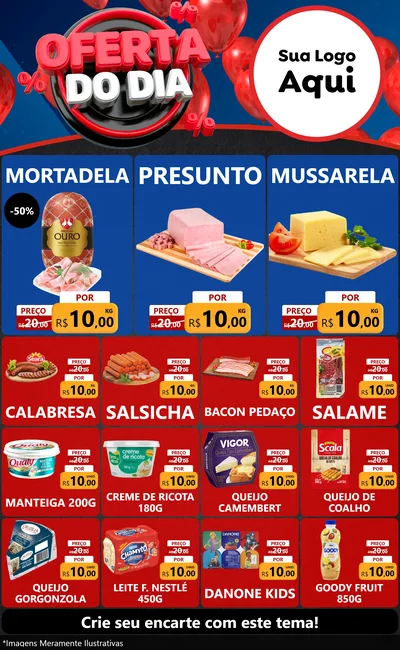 Modelo de Encarte para Encarte Grande com o tema Oferta do Dia para Frios e Laticínios