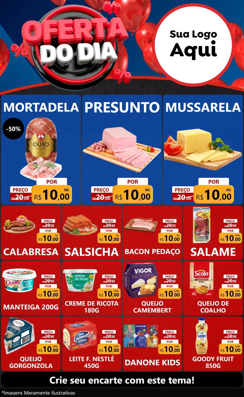 Modelo de Encarte para Encarte Grande com o tema Oferta do Dia para Frios e Laticínios
