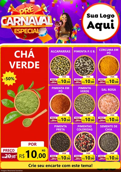 Modelo de Encarte para Encarte A4 Vertical com o tema Pré-Carnaval Especial para Produtos Naturais