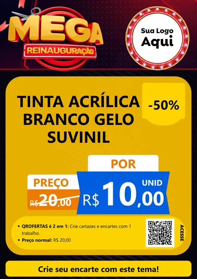 Modelo de Cartaz para Cartaz A4 Vertical com o tema Mega Reinauguração para Tintas e Ferramentas