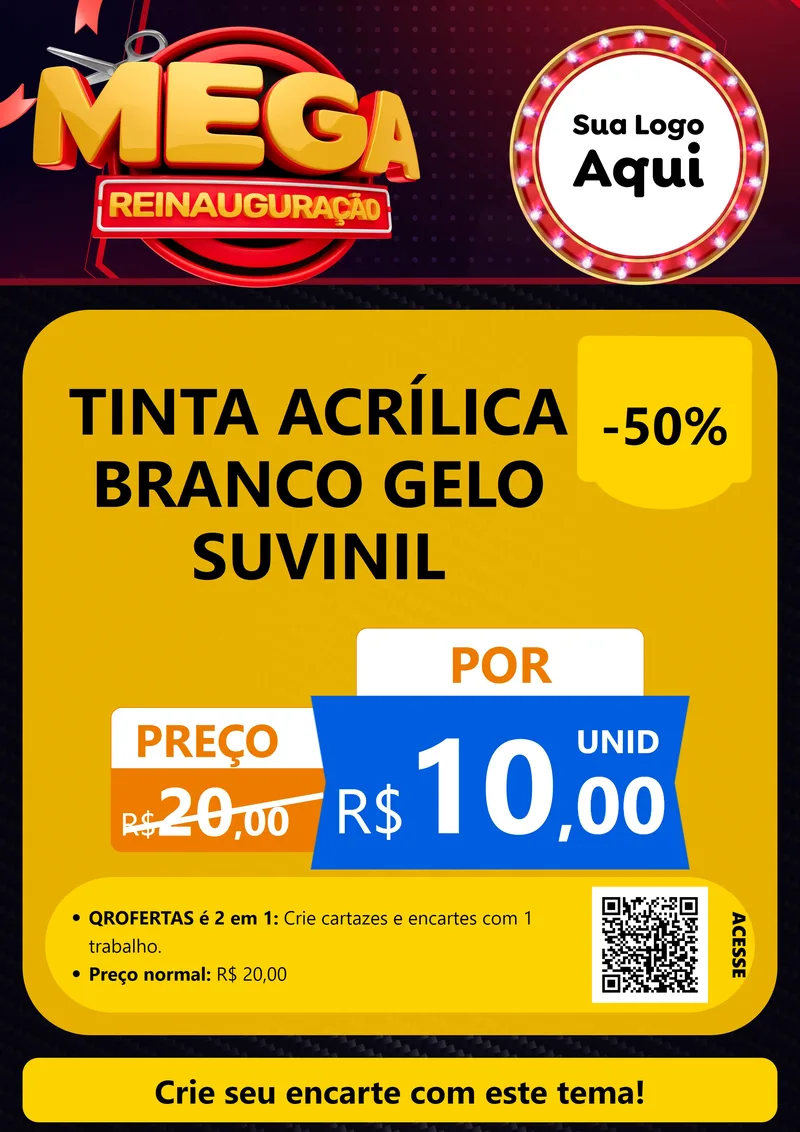 Modelo de Cartaz para Cartaz A4 Vertical com o tema Mega Reinauguração para Tintas e Ferramentas