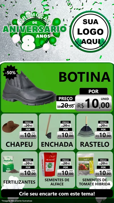 Modelo de Rede Social para Stories com o tema Promoção de Aniversário - 8 Anos para Agropecuária