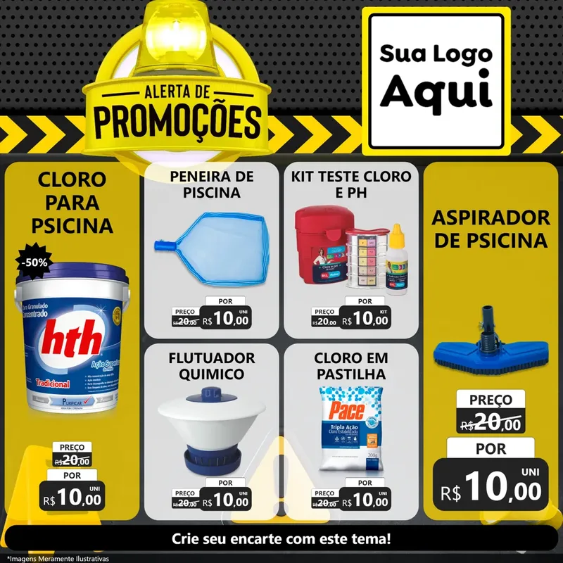 Modelo de Rede Social para Feed Facebook com o tema Alerta de Promoções para Produtos para Piscina