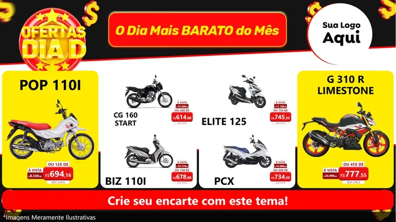 Modelo de TV para TV Horizontal com o tema Dia D para Concessionaria de Motos