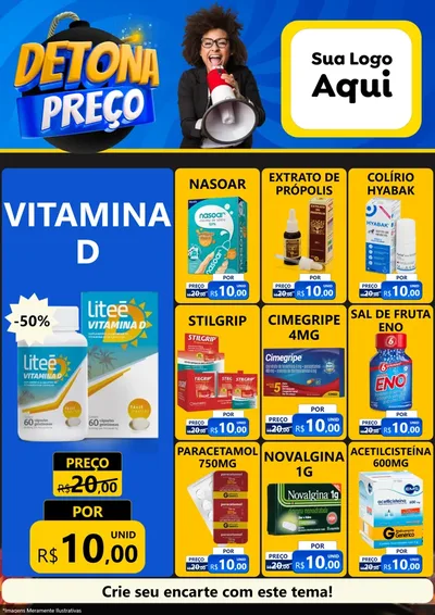 Modelo de Encarte para Encarte A4 Vertical com o tema Detona Preços para Farmácia