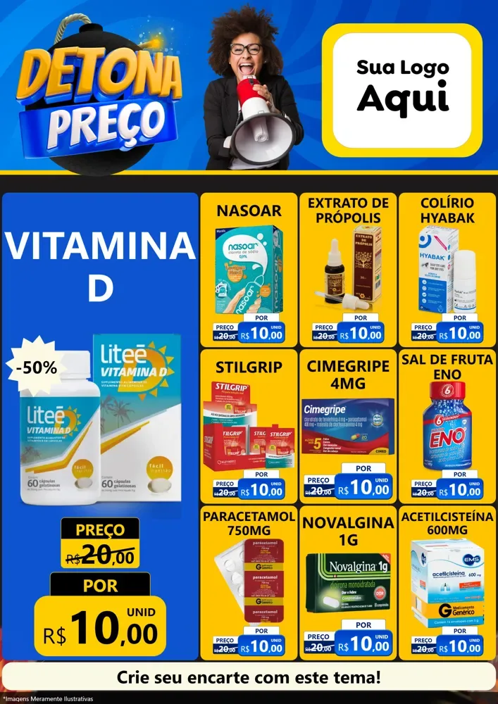 Modelo de Encarte para Encarte A4 Vertical com o tema Detona Preços para Farmácia