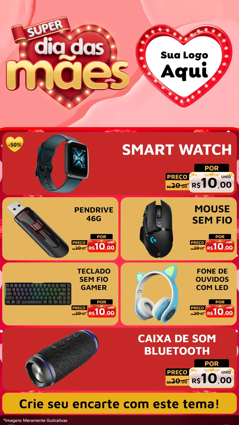Modelo de TV para TV Vertical com o tema Super Dia Das Mães para Informática