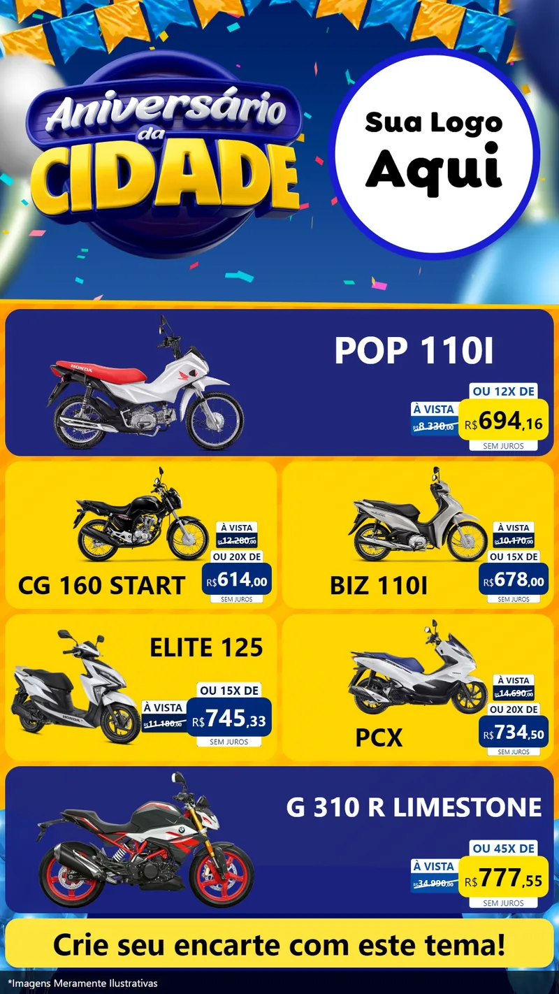 Modelo de TV para TV Vertical com o tema Aniversário da Cidade para Concessionaria de Motos