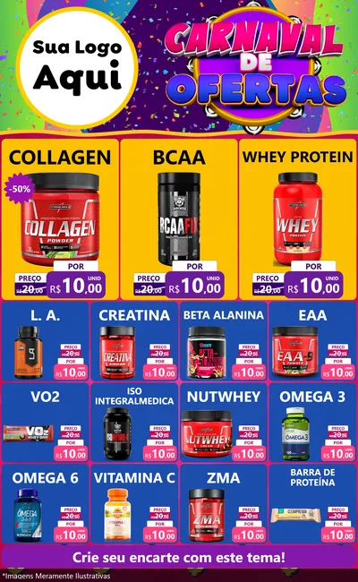 Modelo de Encarte para Encarte Grande com o tema Carnaval de Ofertas para Suplementos alimentares