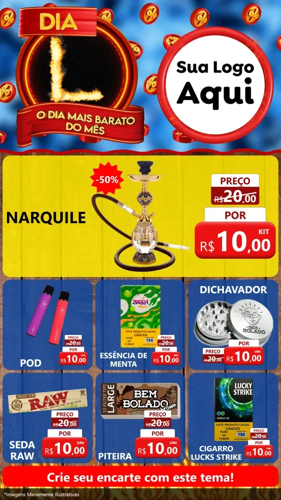 Modelo de Rede Social para Stories com o tema Dia L - O Dia Mais Barato Do Mês para Tabacaria