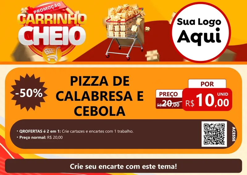 Modelo de Cartaz para Cartaz A4 Horizontal com o tema Promoção carrinho cheio para Pizzaria