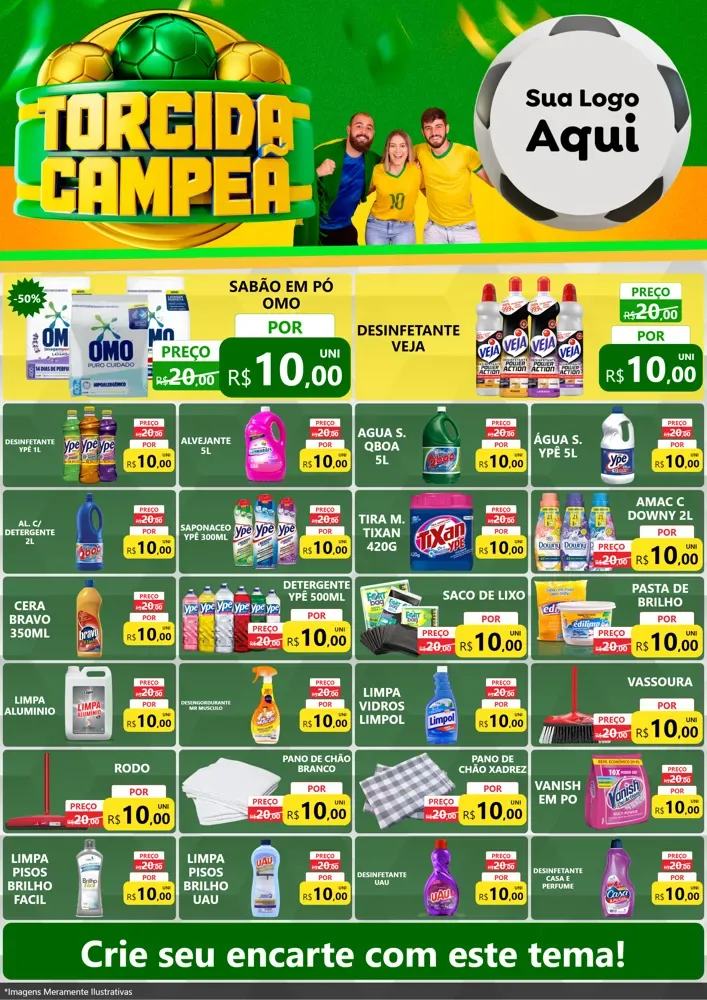 Modelo de Encarte para Encarte A4 Vertical com o tema Torcida Campeã - Copa para Produtos de Limpeza