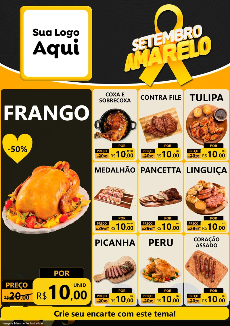 Modelo de Encarte para Encarte A4 Vertical com o tema Setembro Amarelo para Assados