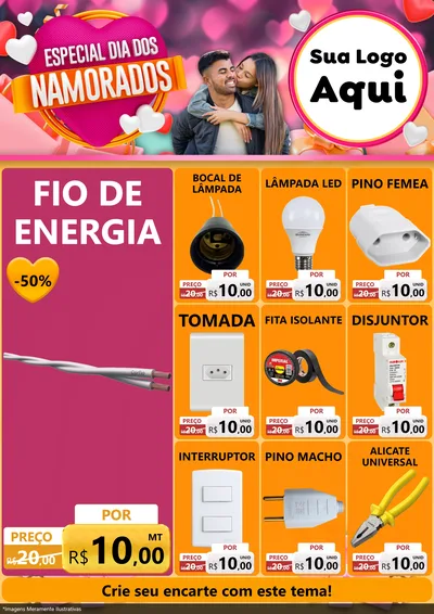 Modelo de Encarte para Encarte A4 Vertical com o tema Especial Dia dos Namorados para Materiais Elétricos