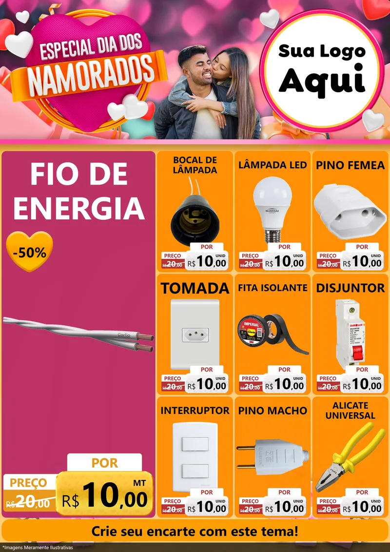 Modelo de Encarte para Encarte A4 Vertical com o tema Especial Dia dos Namorados para Materiais Elétricos