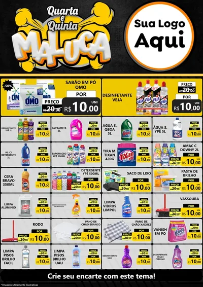 Modelo de Encarte para Encarte A4 Vertical com o tema Quarta e Quinta Maluca para Produtos de Limpeza
