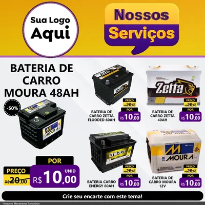 Modelo de Rede Social para Feed Facebook com o tema Nossos Serviços para Baterias Elétricas