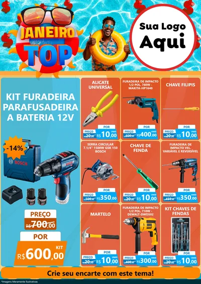 Modelo de Encarte para Encarte A4 Vertical com o tema Janeiro Top para Maquinas e Ferramentas