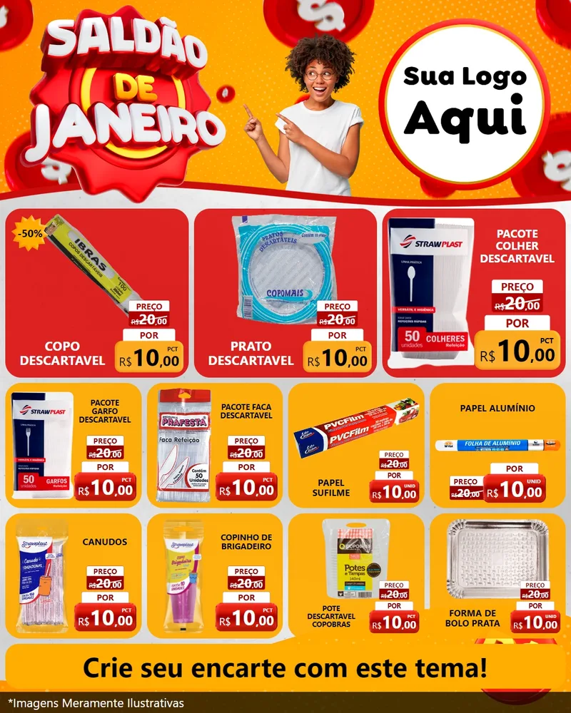 Modelo de Rede Social para Feed Instagram com o tema Saldão de Janeiro para Embalagens