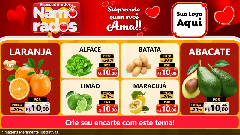 Modelo de TV para TV Horizontal com o tema Especial Dia dos Namorados para Hortifrúti