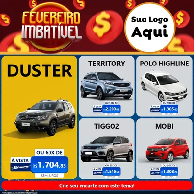 Modelo de Rede Social para Feed Facebook com o tema Fevereiro Imbatível para Concessionaria de Carros