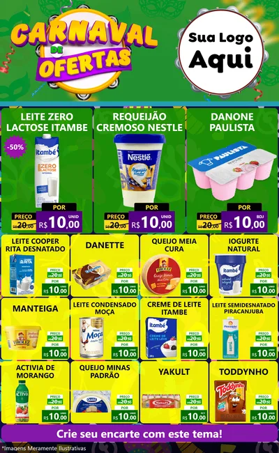Modelo de Encarte para Encarte Grande com o tema Carnaval de Ofertas para Frios e Laticínios
