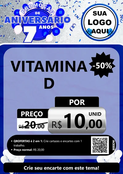Modelo de Cartaz para Cartaz A4 Vertical com o tema Promoção de Aniversário - 7 Anos para Farmácia