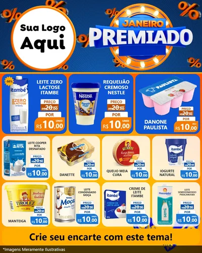 Modelo de Rede Social para Feed Instagram com o tema Janeiro Premiado para Frios e Laticínios
