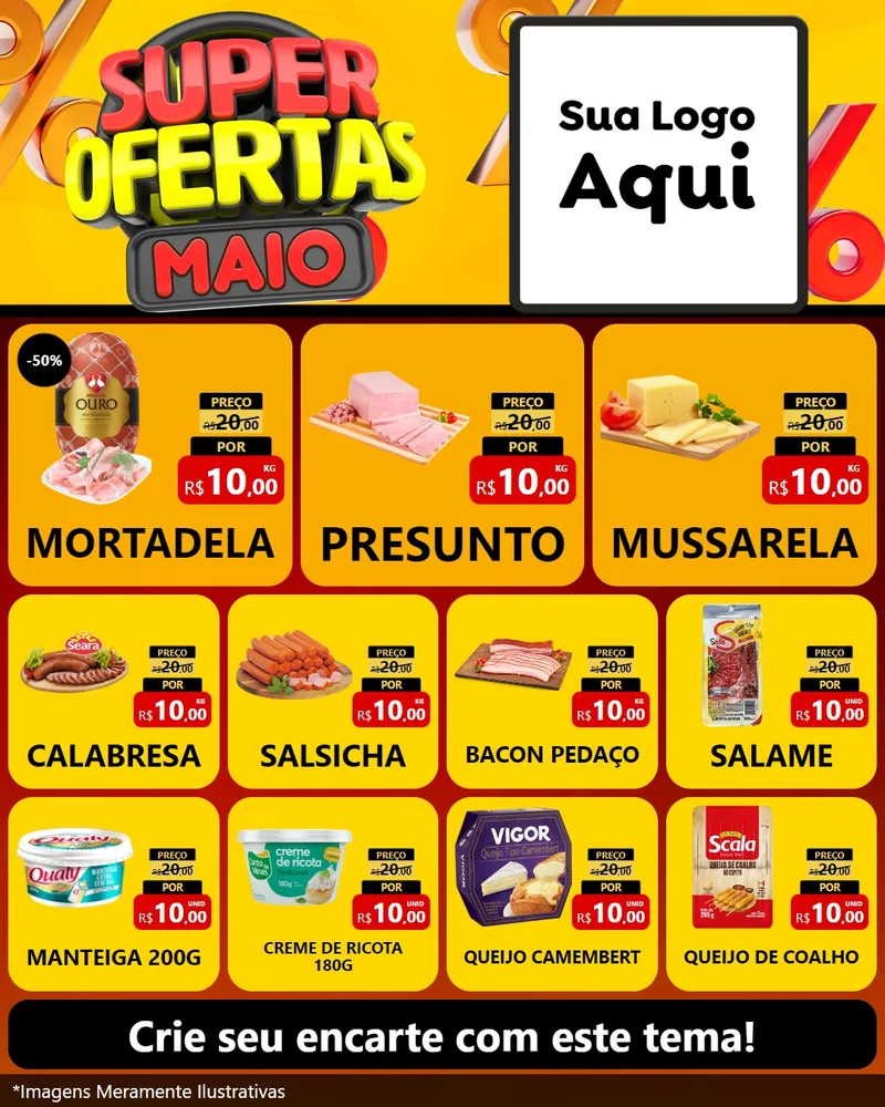 Modelo de Rede Social para Feed Instagram com o tema Super Ofertas Maio para Frios e Laticínios
