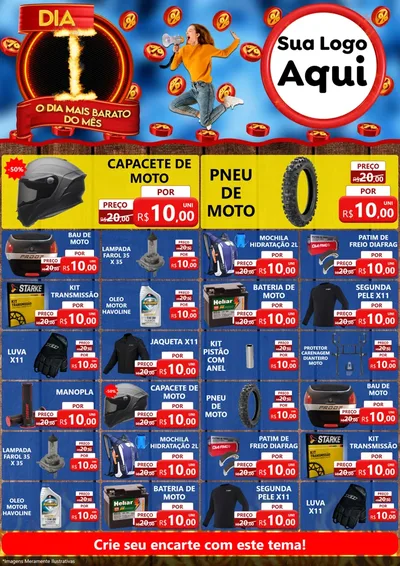 Modelo de Encarte para Encarte A4 Vertical com o tema Dia I - O Dia Mais Barato Do Mês para Moto peças