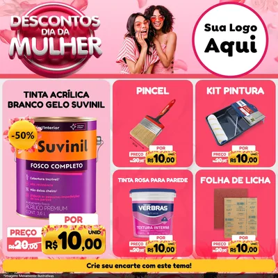 Modelo de Rede Social para Feed Facebook com o tema Descontos Dia da Mulher para Tintas e Ferramentas