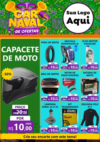 Modelo de Encarte para Encarte A4 Vertical com o tema Carnaval de Ofertas para Moto peças