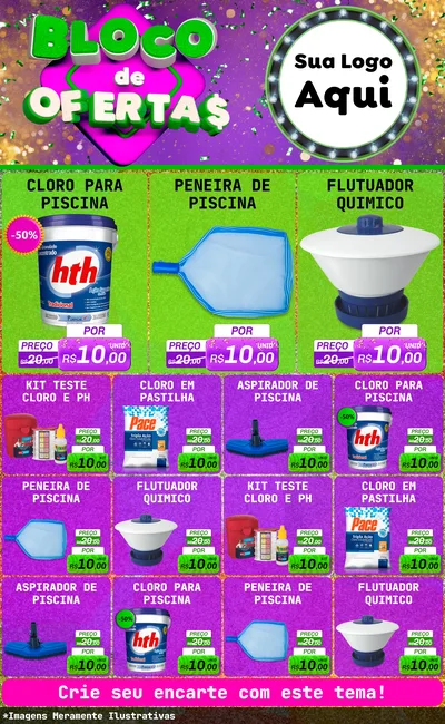 Modelo de Encarte para Encarte Grande com o tema Bloco de Ofertas para Produtos para Piscina