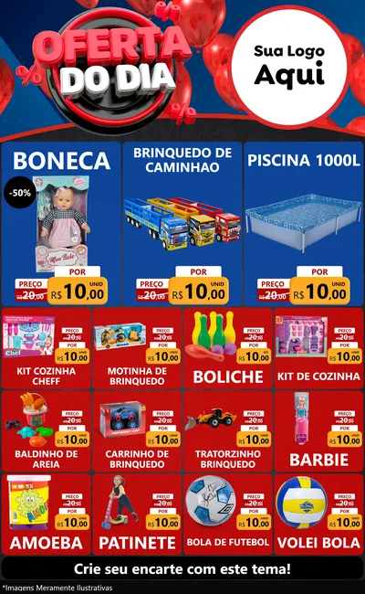 Modelo de Encarte para Encarte Grande com o tema Oferta do Dia para Brinquedos