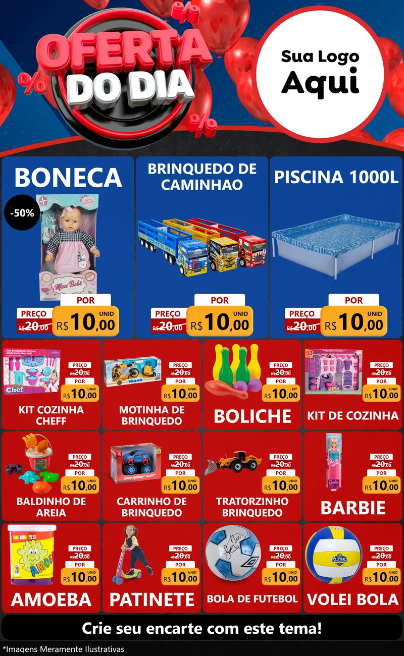 Modelo de Encarte para Encarte Grande com o tema Oferta do Dia para Brinquedos