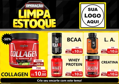 Modelo de Encarte para Encarte A4 Horizontal com o tema Operação Limpa Estoque para Suplementos alimentares