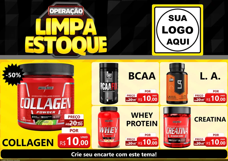 Modelo de Encarte para Encarte A4 Horizontal com o tema Operação Limpa Estoque para Suplementos alimentares