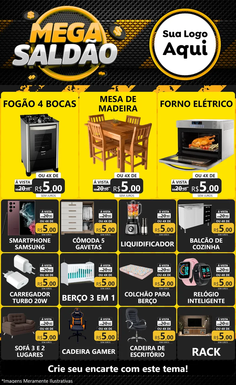 Modelo de Encarte para Encarte Grande com o tema Mega Saldão para Móveis e Eletro