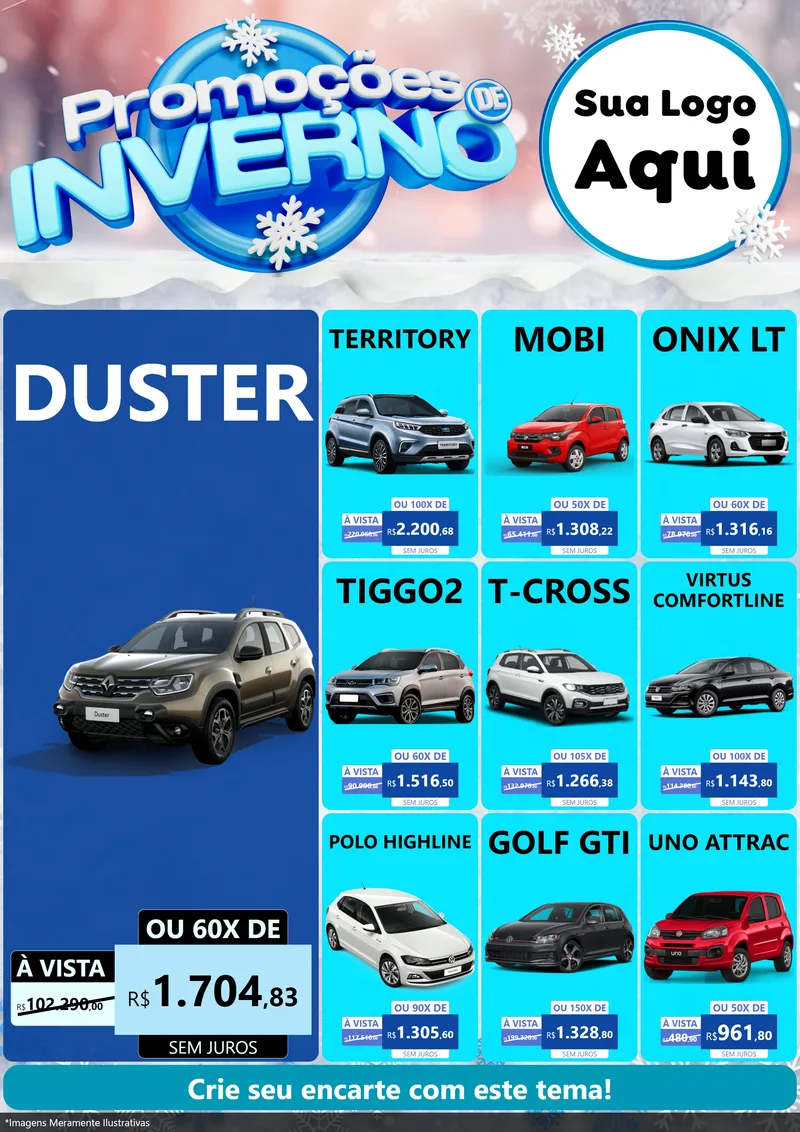 Modelo de Encarte para Encarte A4 Vertical com o tema Promoções de Inverno para Concessionaria de Carros
