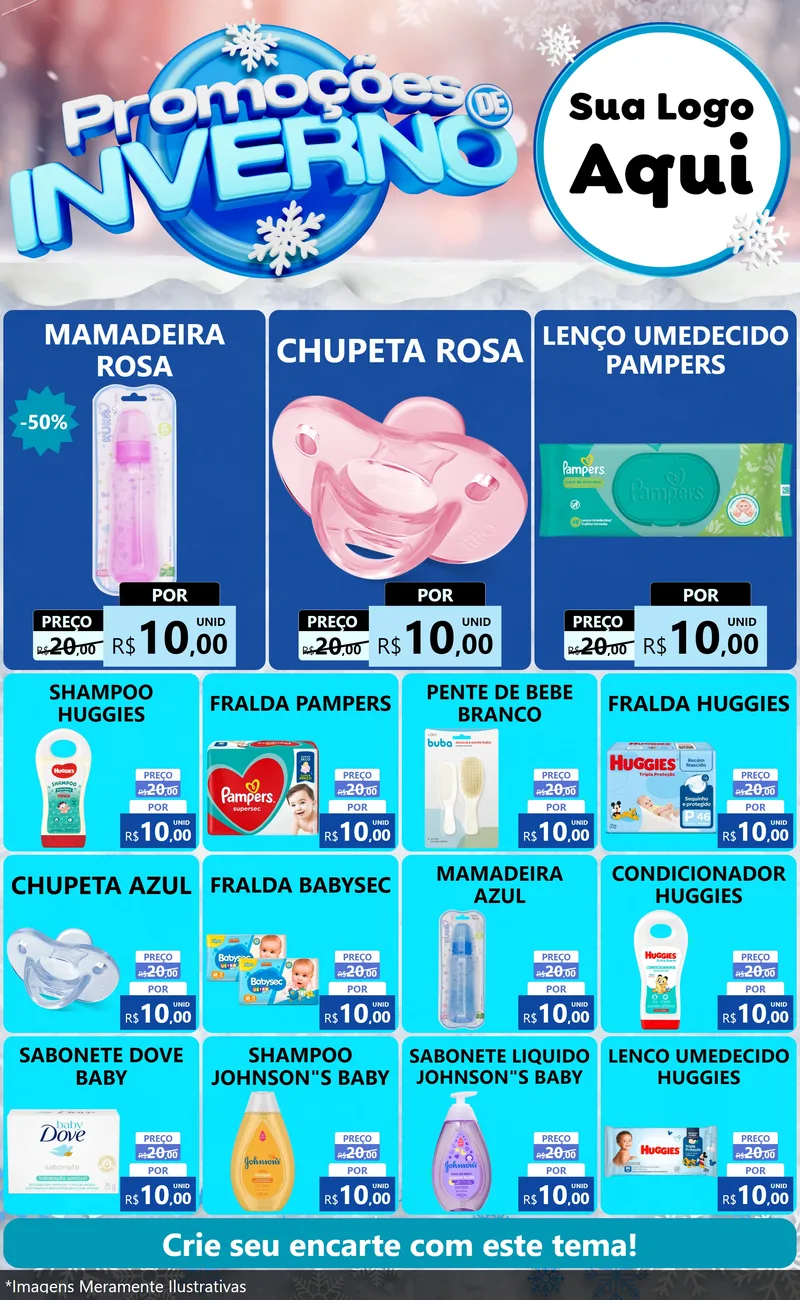 Modelo de Encarte para Encarte Grande com o tema Promoções de Inverno para Bebês