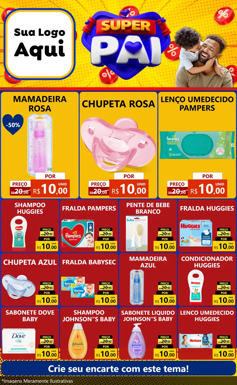 Modelo de Encarte para Encarte Grande com o tema Super Pai para Bebês
