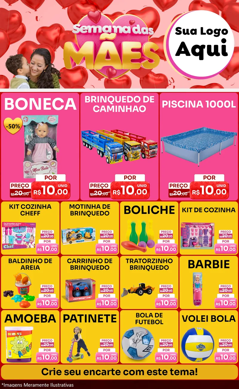 Modelo de Encarte para Encarte Grande com o tema Semana Das Mães para Brinquedos