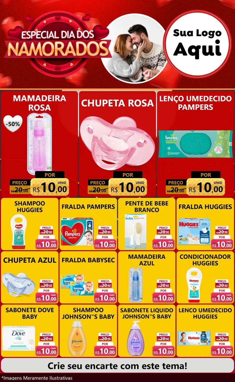 Modelo de Encarte para Encarte Grande com o tema Especial Dia Dos Namorados para Bebês