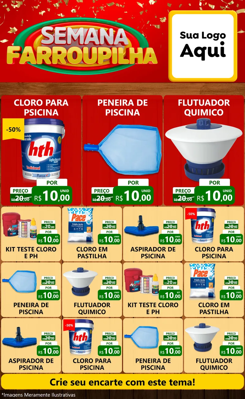 Modelo de Encarte para Encarte Grande com o tema Semana Farroupilha para Produtos para Piscina