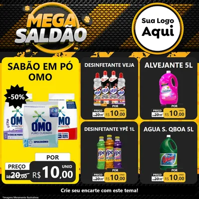 Modelo de Rede Social para Feed Facebook com o tema Mega Saldão para Produtos de Limpeza