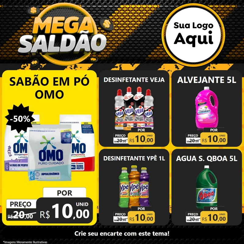 Modelo de Rede Social para Feed Facebook com o tema Mega Saldão para Produtos de Limpeza