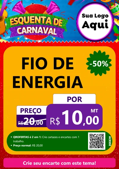Modelo de Cartaz para Cartaz A4 Vertical com o tema Esquenta de Carnaval para Materiais Elétricos