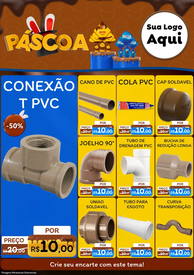 Modelo de Encarte para Encarte A4 Vertical com o tema Páscoa para Tubos e conexões