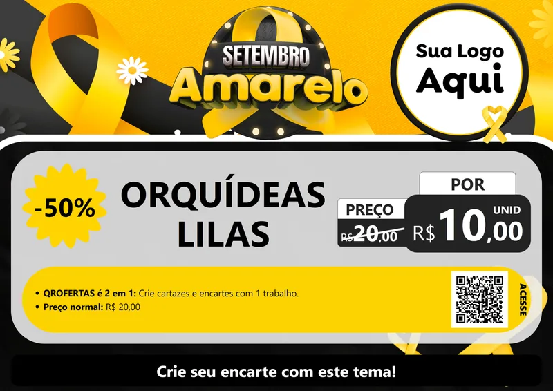 Modelo de Cartaz para Cartaz A4 Horizontal com o tema Setembro Amarelo para Floricultura e jardim